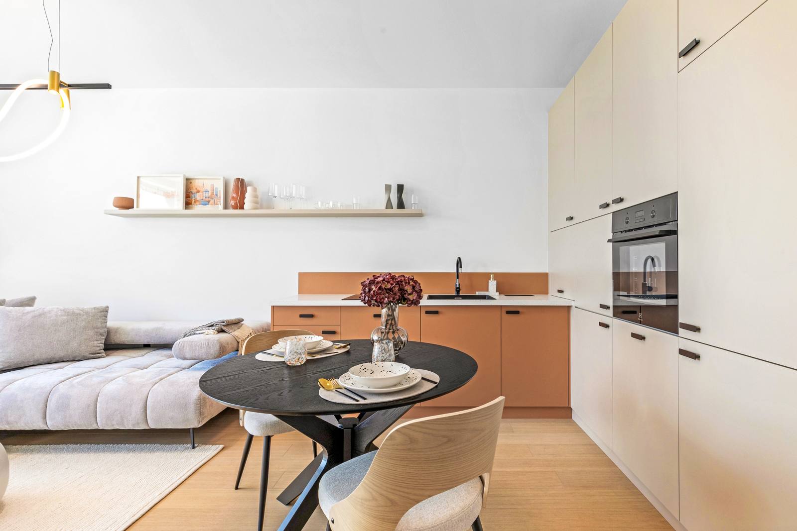 Modern kitchen with a dining area